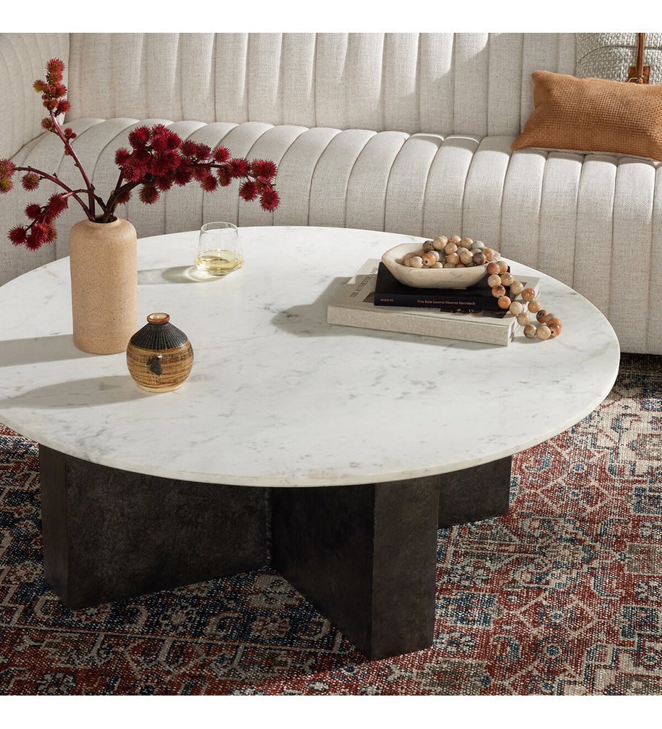 Terrell Round Coffee Table - Polished White Marble