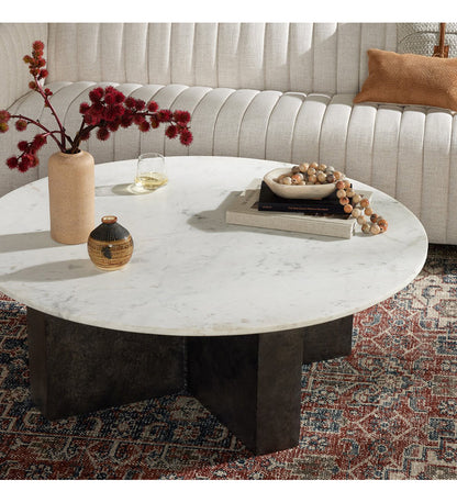 Terrell Round Coffee Table - Polished White Marble