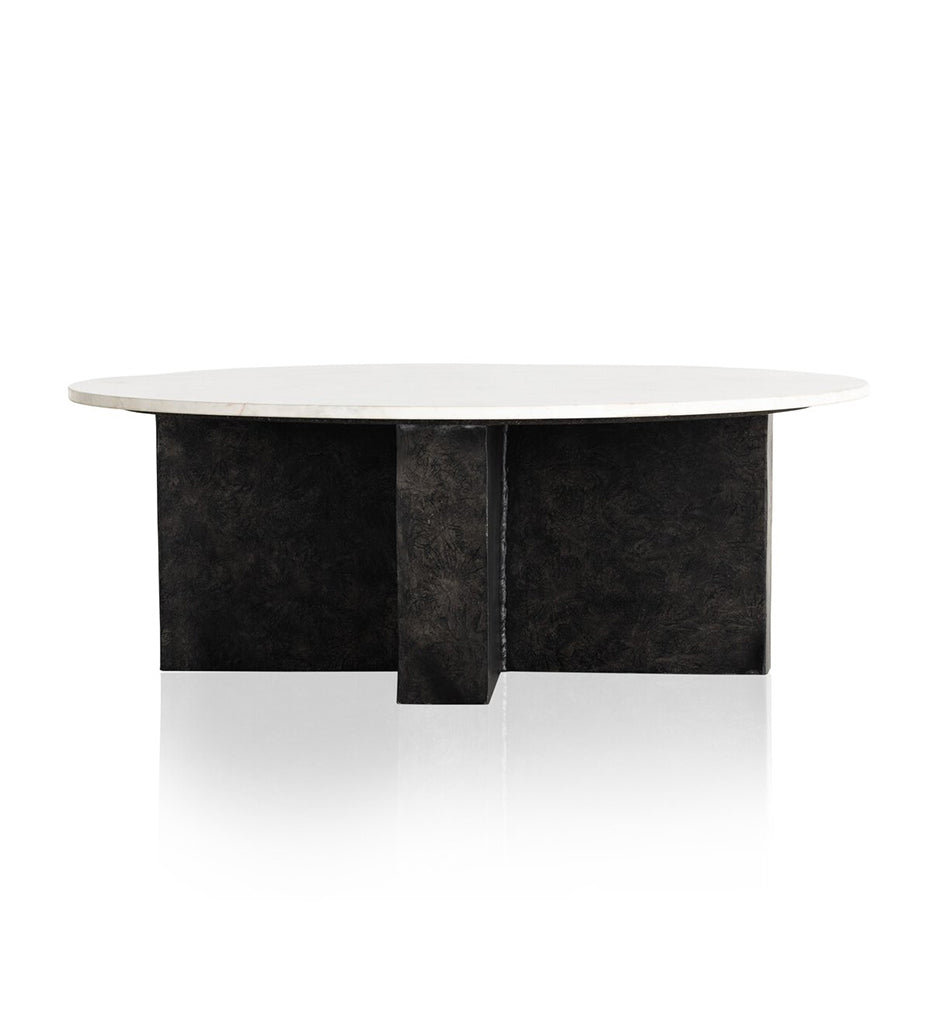 Terrell Round Coffee Table - Polished White Marble