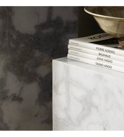 Modern Marble Small Pedestal - White & Grey Speckled Marble