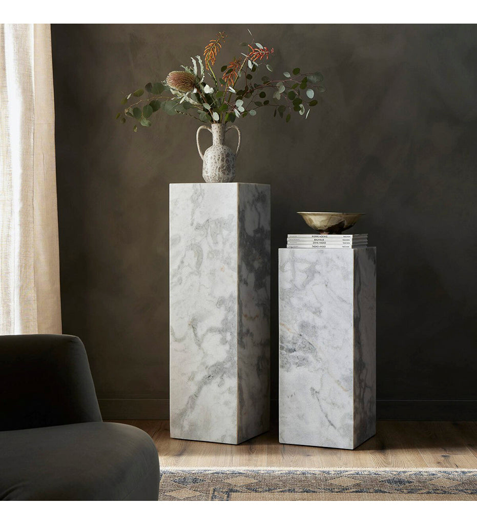 Modern Marble Pedestal - White & Grey Speckled Marble