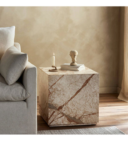 Modern Marble Plinth End Table - Desert Taupe Marble