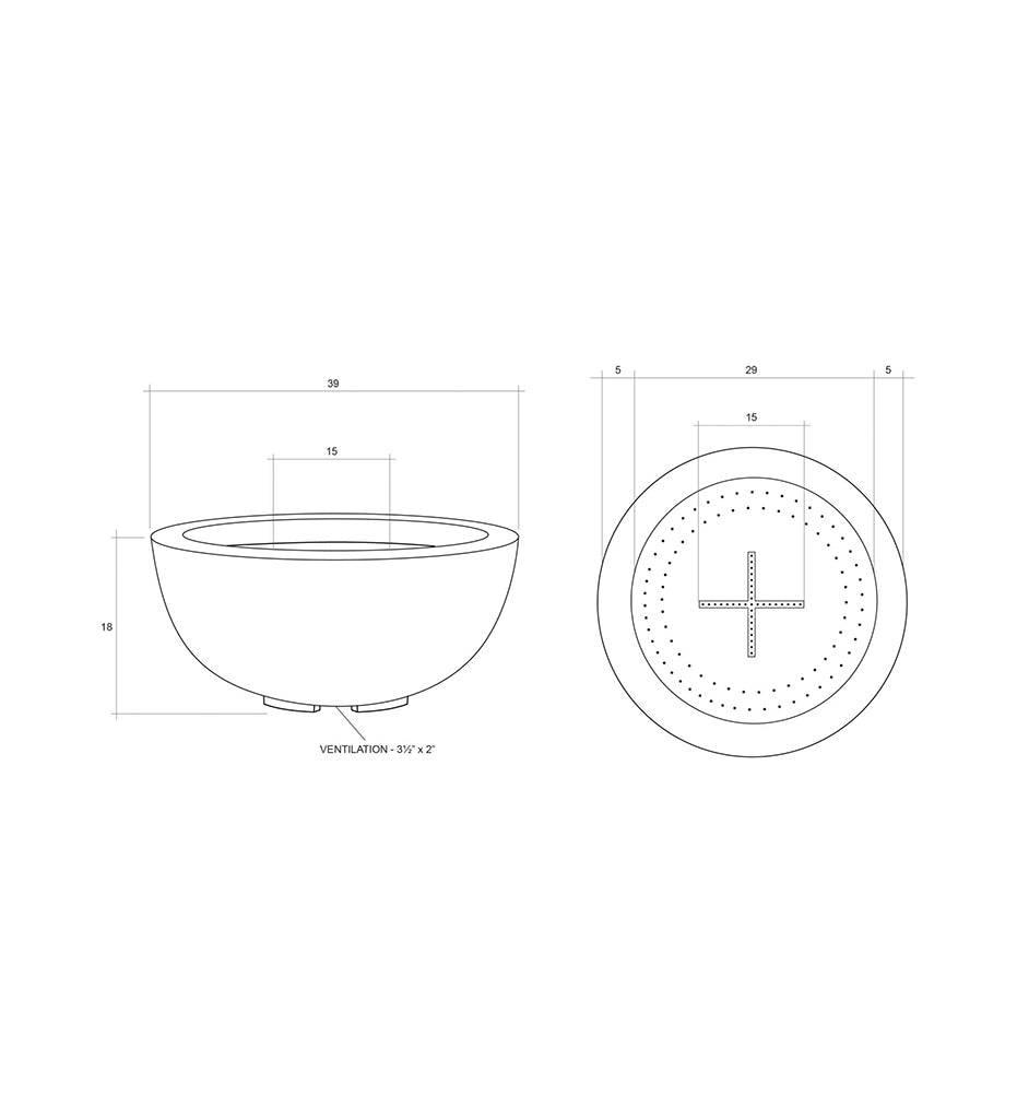 Escena Fire Bowl 39" - Tall Diagram