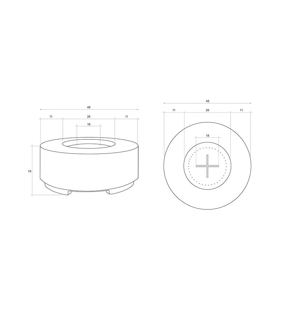 Sunmor Fire Table 48" Diagram