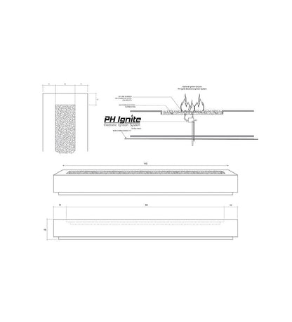 Las Palmas Fire Table 110" x 38" Diagram