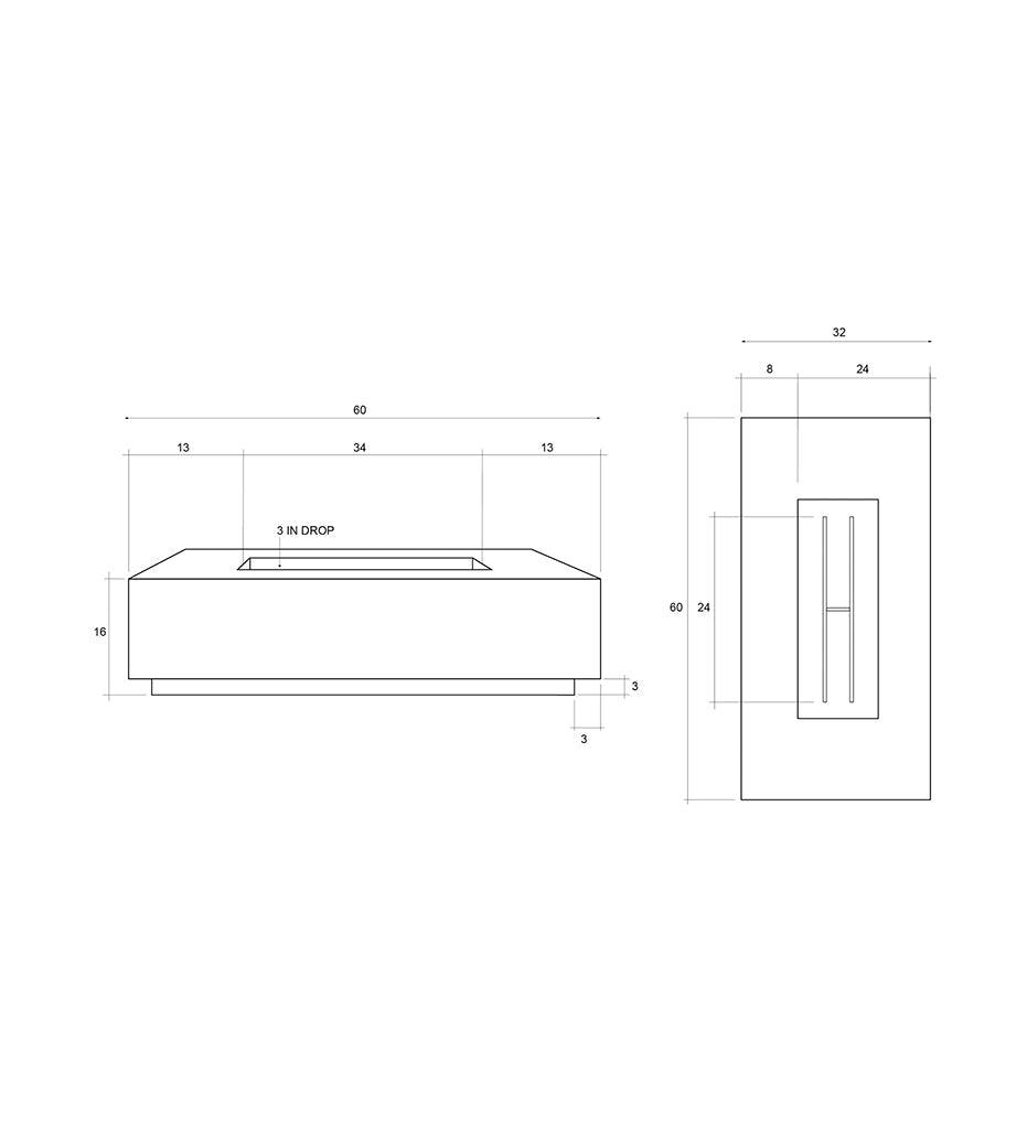 Las Palmas Fire Table 32" x 60" Diagram