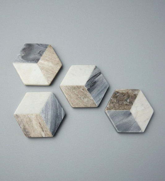 Allred Collaborative - Be Home - Geometric Marble Hexagon Coasters, Set of 4 - Geometric Marble Hexagon Coasters, Set of 4 - 58-16