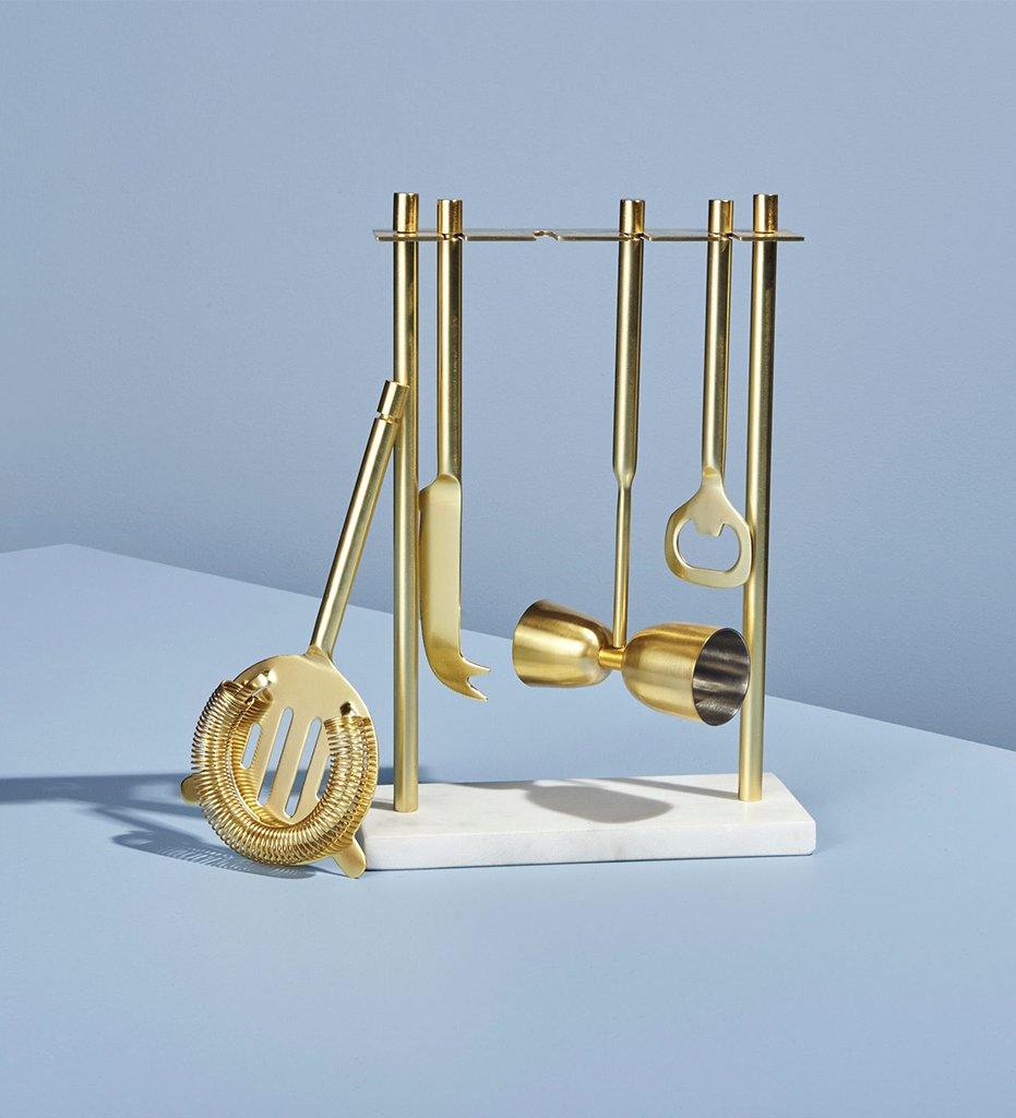 Allred Collaborative - Be Home - Gold Bar Set with White Marble Stand - Gold Bar Set with White Marble Stand - 90-51