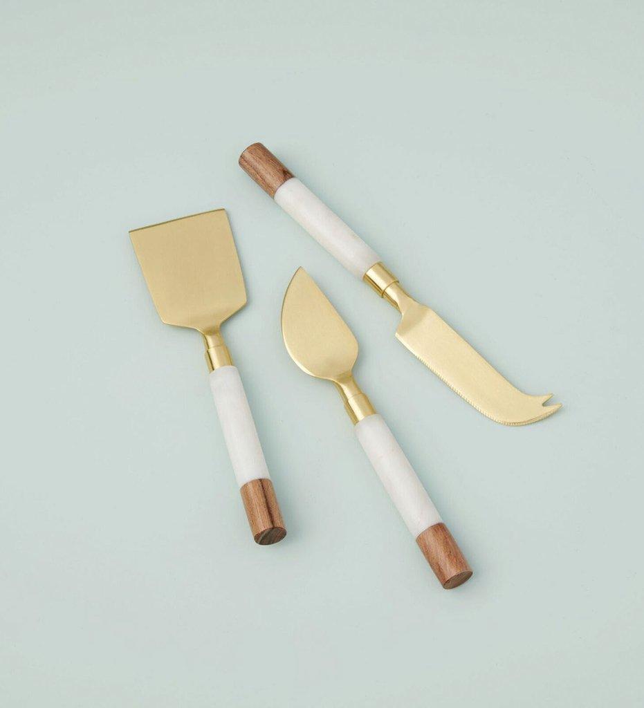 Allred Collaborative - Be Home - White Marble & Acacia Gold Cheese Set of 3 - White Marble & Acacia Gold Cheese Set of 3 - 25-81