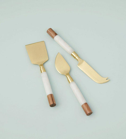 Allred Collaborative - Be Home - White Marble & Acacia Gold Cheese Set of 3 - White Marble & Acacia Gold Cheese Set of 3 - 25-81