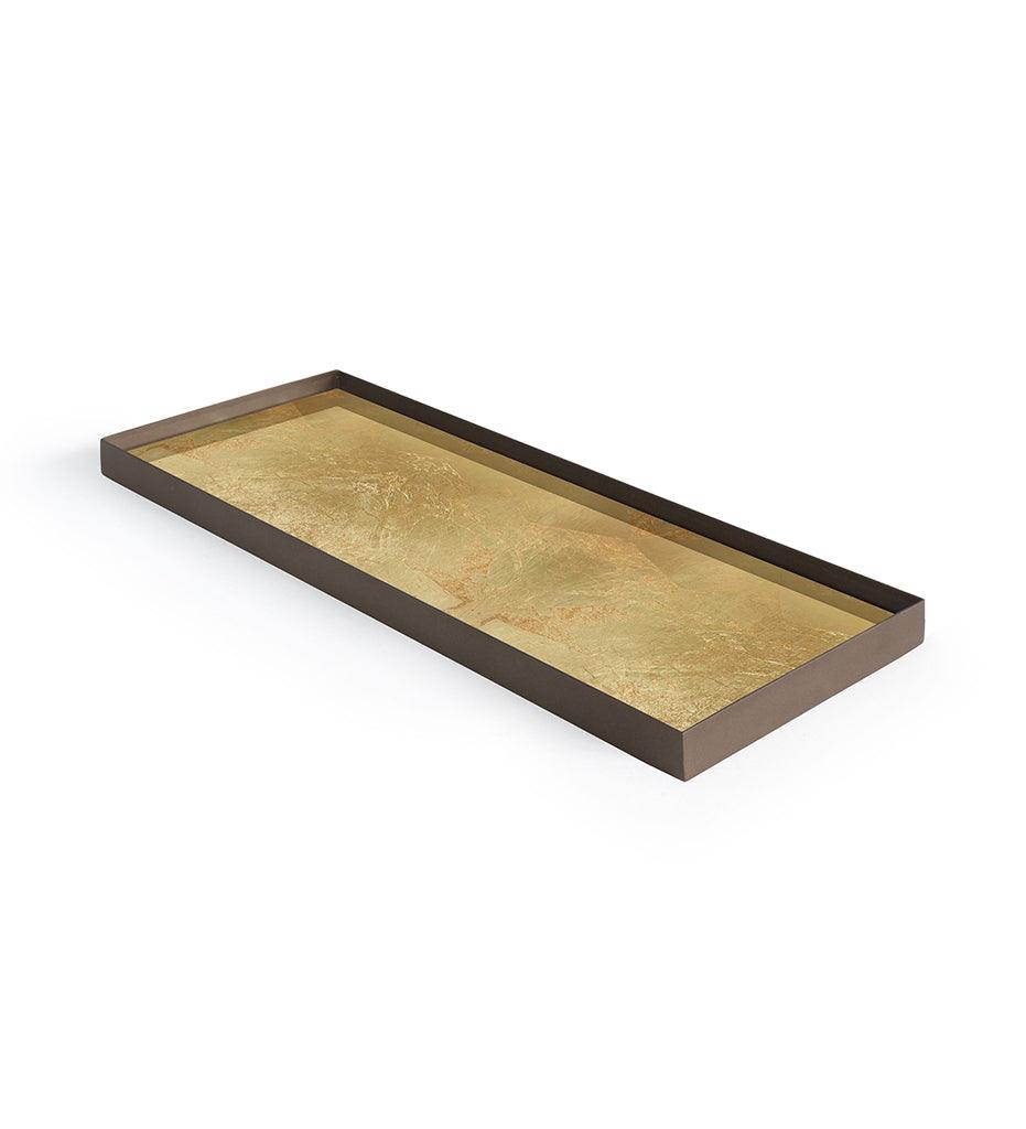 Allred Collaborative - Ethnicraft - Gold Leaf Glass Valet Tray - Metal Rim - Rectangular - L - Gold Leaf Glass Valet Tray - Metal Rim - Rectangular - L - 20388