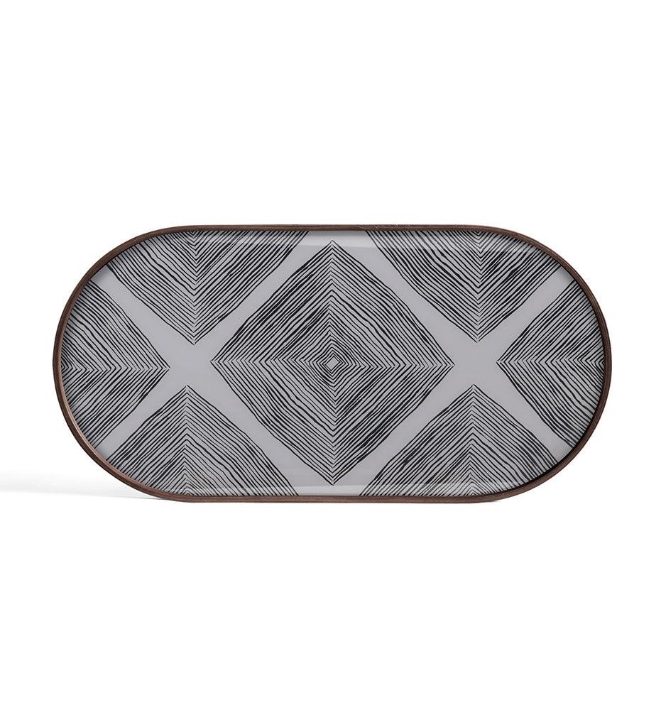 Allred Collaborative - Ethnicraft - Linear Squares Glass Tray - Slate - Oblong - M - Linear Squares Glass Tray - Slate - Oblong - M - 20916