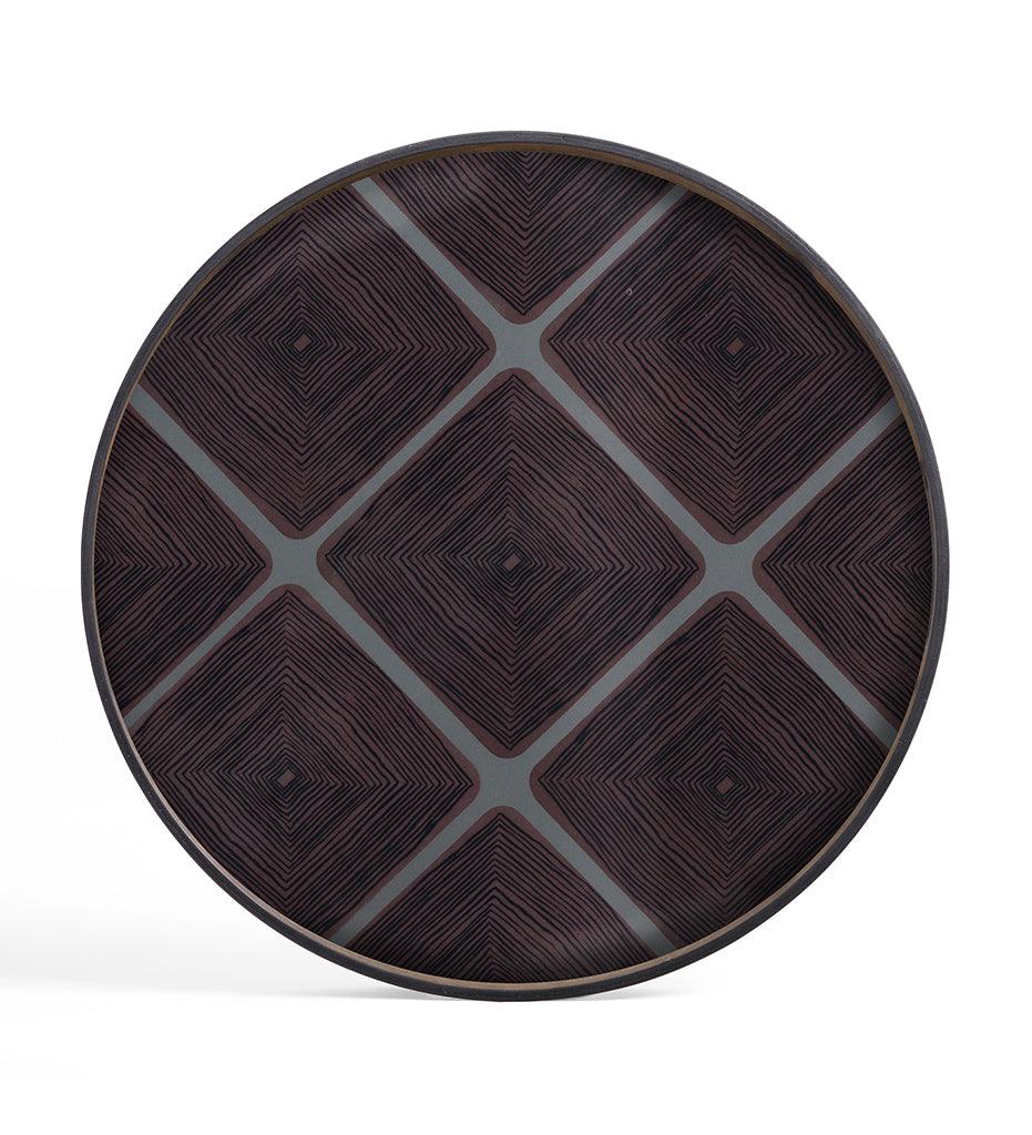 Allred Collaborative - Ethnicraft - Linear Squares Glass Tray - Slate - Round - XL - Linear Squares Glass Tray - Slate - Round - XL - 20914