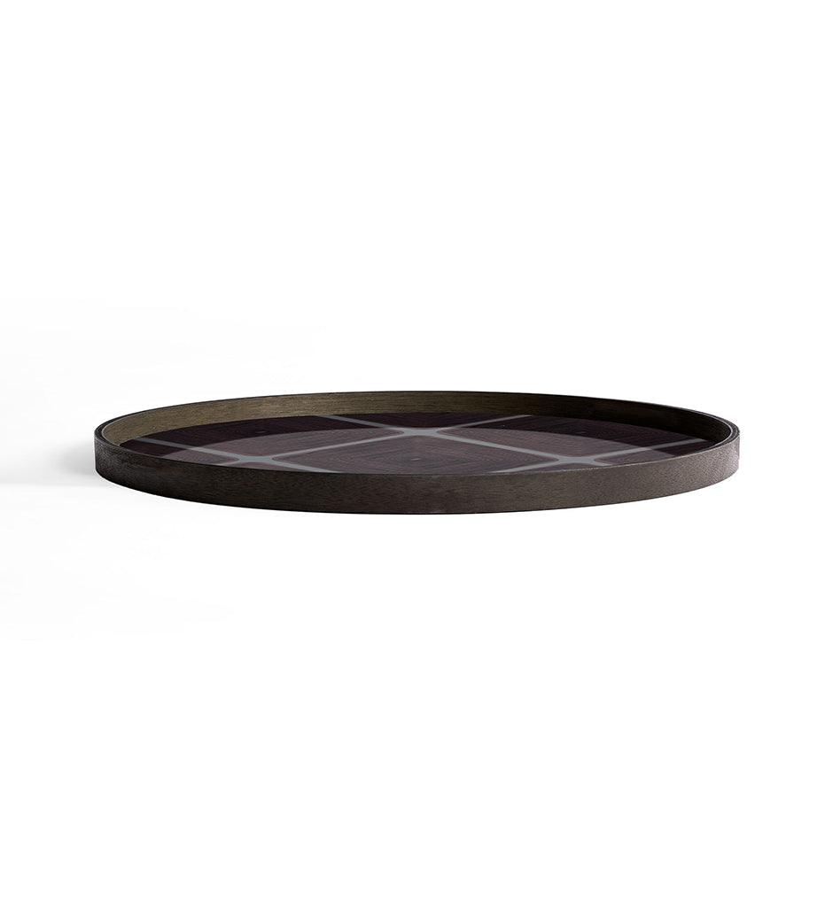 Allred Collaborative - Ethnicraft - Linear Squares Glass Tray - Slate - Round - XL - Linear Squares Glass Tray - Slate - Round - XL - 20914