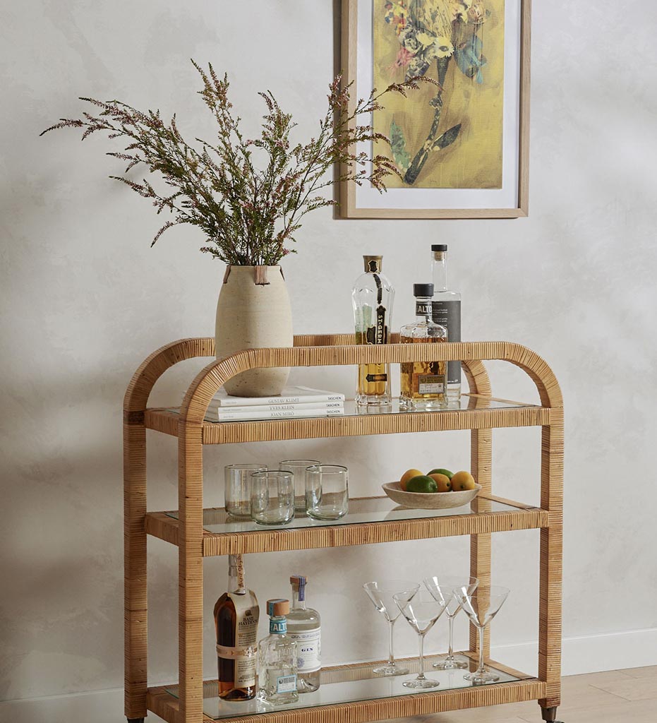 Allred Collaborative - Four Hands - Dory Bar Cart - Honey Rattan - Dory Bar Cart - Honey Rattan - 224319-001