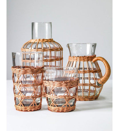 Allred Collaborative - Kiss That Frog - Rattan Cage Wide Tumbler - Set of 4 - Rattan Cage Wide Tumbler - Set of 4 - 6880-L4G