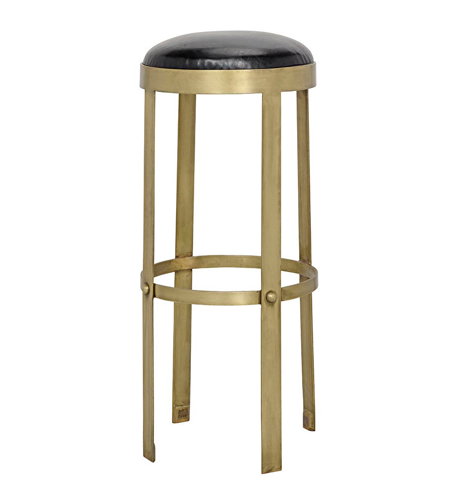 Allred Collaborative - Noir - Prince Bar Stool with Leather - Brass Finish - Prince Bar Stool with Leather - Brass Finish - GSTOOL146MB-L