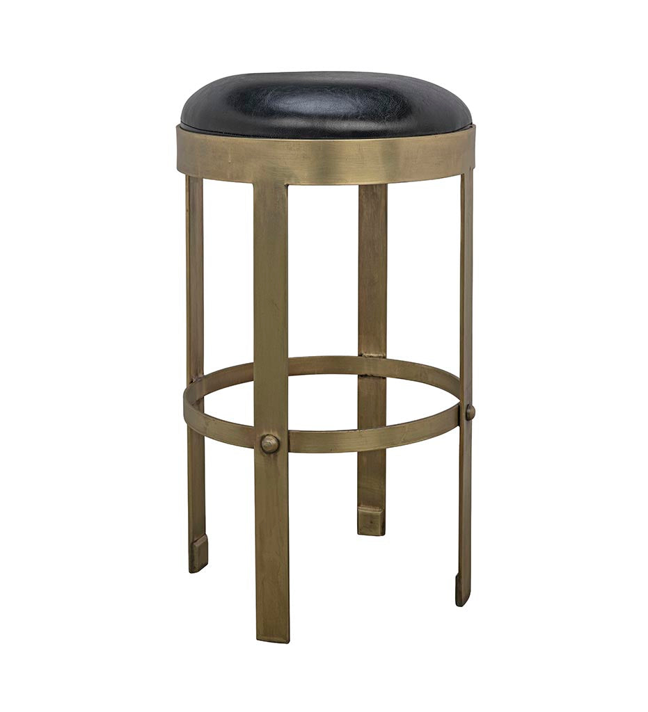 Allred Collaborative - Noir - Prince Counter Stool with Leather - Brass Finish - Prince Counter Stool with Leather - Brass Finish - GSTOOL146MB-S