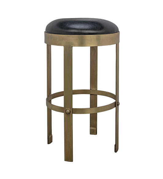 Allred Collaborative - Noir - Prince Counter Stool with Leather - Brass Finish - Prince Counter Stool with Leather - Brass Finish - GSTOOL146MB-S