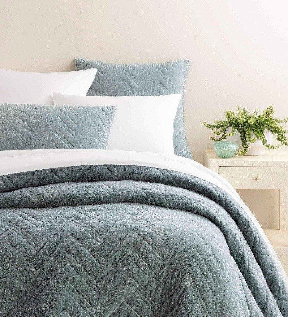 Allred Collaborative - Pine Cone Hill - Brentwood Velvet Ocean Quilted Sham - Brentwood Velvet Ocean Quilted Sham - PC2554-SHS