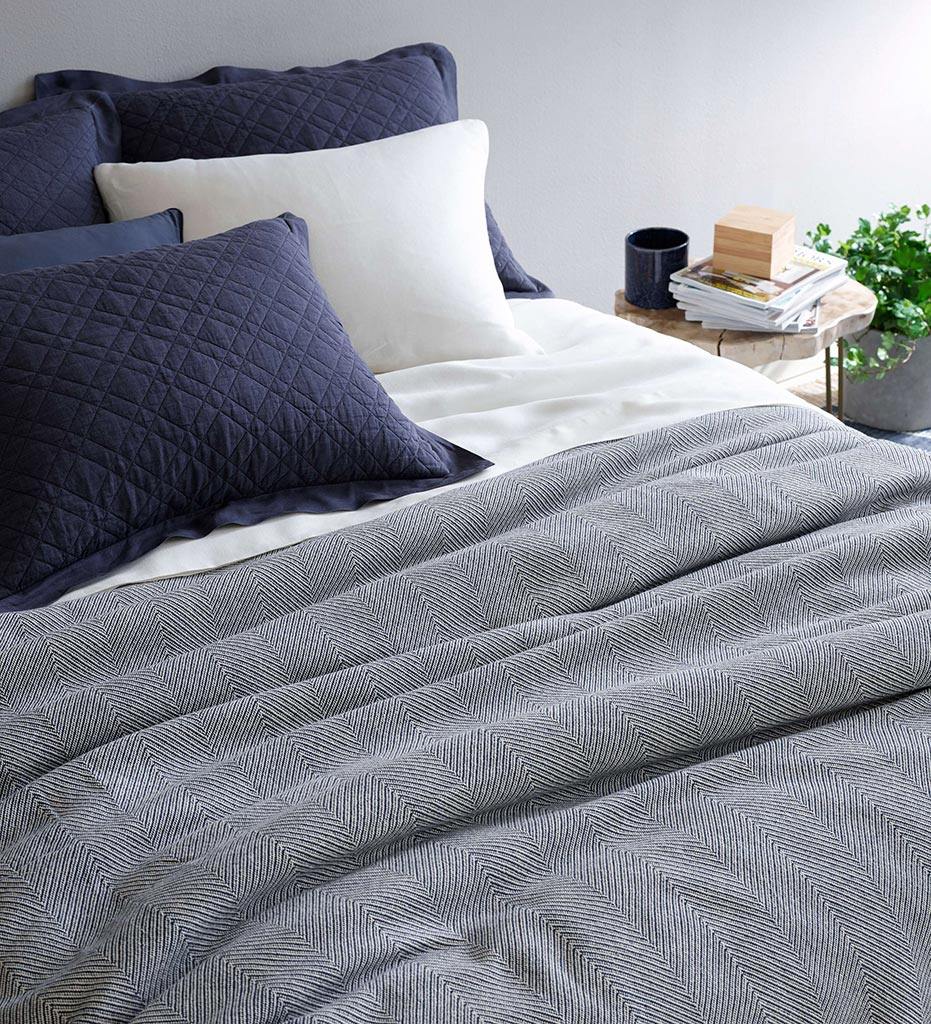 Allred Collaborative - Pine Cone Hill - Herringbone Navy/Ivory Blanket - Herringbone Navy/Ivory Blanket - PC2533-T