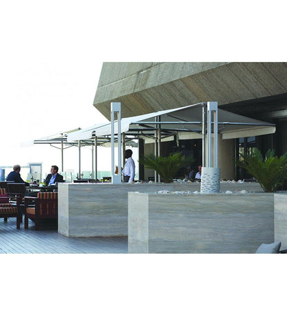 Allred Collaborative - Woodline Shade Solutions - Papillon Dual Post Shade Structure - Brushed Stainless Steel - - Papillon Dual Post Shade Structure - Brushed Stainless Steel - - PA346RESSGB/SD-5404