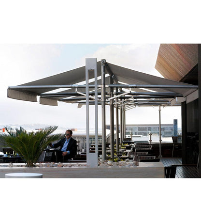 Allred Collaborative - Woodline Shade Solutions - Papillon Dual Post Shade Structure - Polished Stainless Steel - - Papillon Dual Post Shade Structure - Polished Stainless Steel - - 