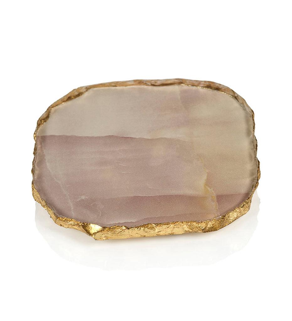 Allred Collaborative - Zodax - Agate Marble Glass Coaster with Gold Rim - Agate Marble Glass Coaster with Gold Rim - CH-5956