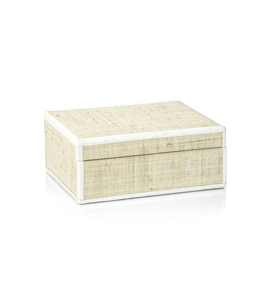 Allred Collaborative - Zodax - Atelier Natural Fiber Raffia Box with Leather Trim - Small - Atelier Natural Fiber Raffia Box with Leather Trim - Small - NCX-3056