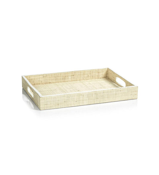 Allred Collaborative - Zodax - Atelier Natural Fiber Raffia Serving Tray with Leather Trim - Small - Atelier Natural Fiber Raffia Serving Tray with Leather Trim - Small - NCX-3058