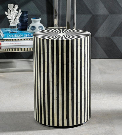 Allred Collaborative - Zodax - Bone Inlay Striped Round Stool - Bone Inlay Striped Round Stool - IN-7132