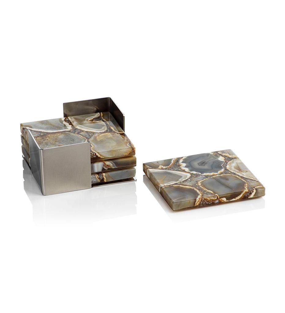 Allred Collaborative - Zodax - Crete Agate Coasters on Metal Tray - Set of 4 - Crete Agate Coasters on Metal Tray - Set of 4 - IN-6677