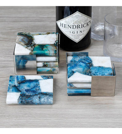 Allred Collaborative - Zodax - Crete Agate Coasters on Metal Tray - Set of 4 - Crete Agate Coasters on Metal Tray - Set of 4 - IN-6677