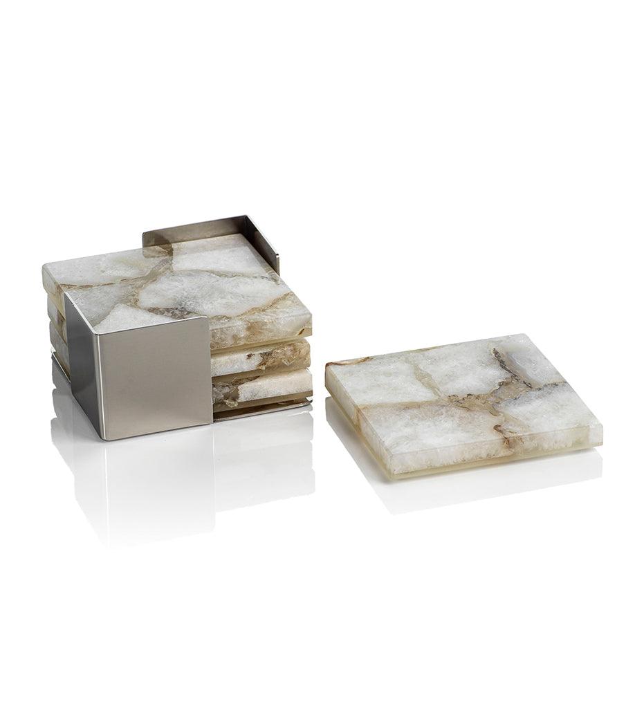 Allred Collaborative - Zodax - Crete Agate Coasters on Metal Tray - Set of 4 - Crete Agate Coasters on Metal Tray - Set of 4 - IN-6678