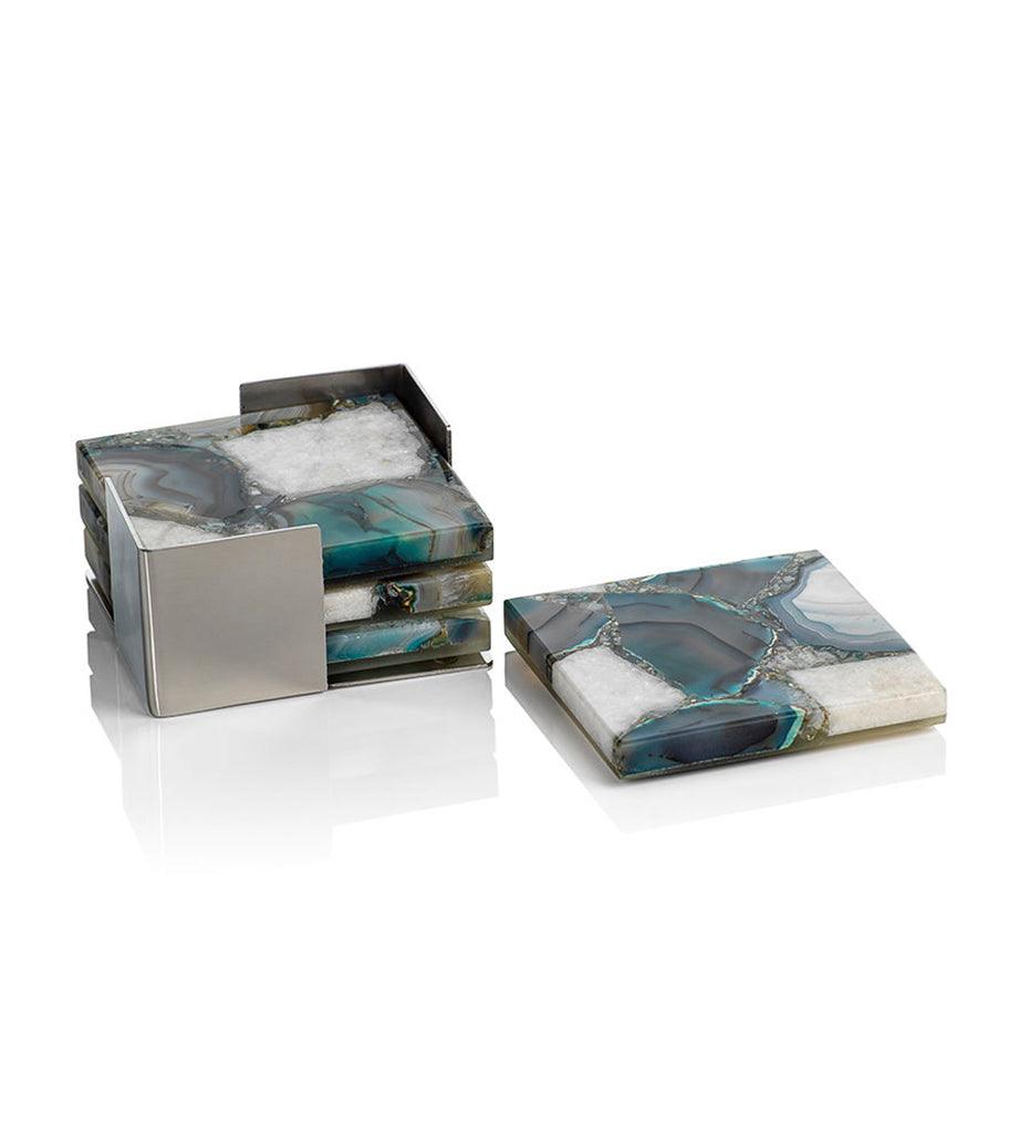 Allred Collaborative - Zodax - Crete Agate Coasters on Metal Tray - Set of 4 - Crete Agate Coasters on Metal Tray - Set of 4 - IN-6679