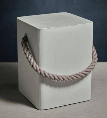 Allred Collaborative - Zodax - Isola Concrete Stool/Side Table with Rope Handle - White - Isola Concrete Stool/Side Table with Rope Handle - White - VT-1392