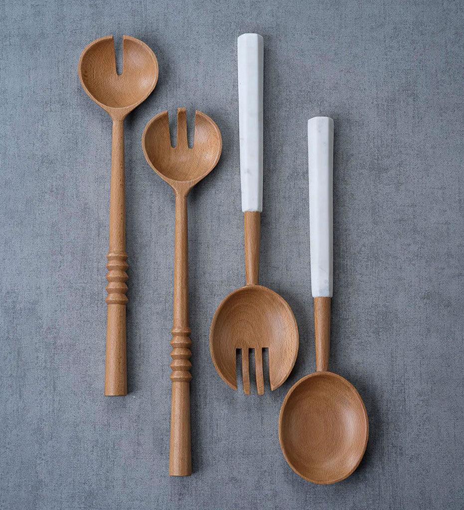 Allred Collaborative - Zodax - Kenya Wooden Salad Servers with Marble Handles - Kenya Wooden Salad Servers with Marble Handles - IN-6760