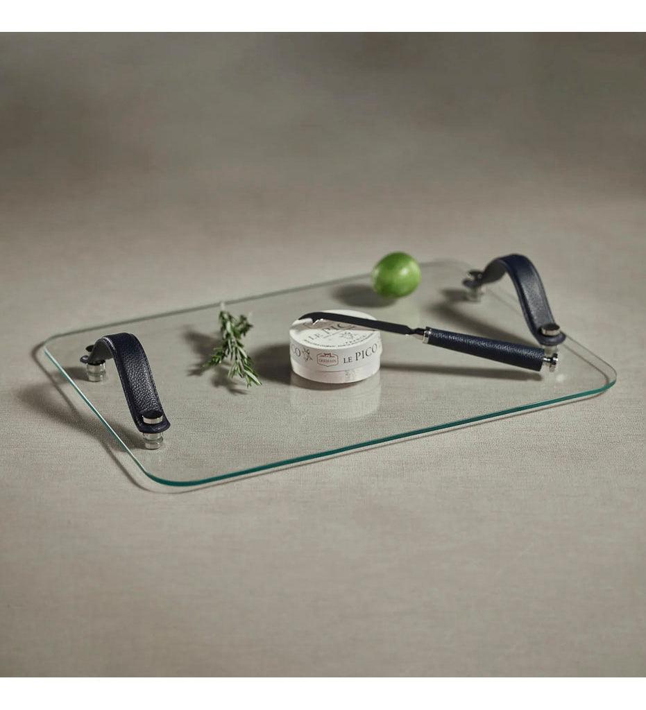 Allred Collaborative - Zodax - Laguna Glass, Nickel & Leather Bar / Cheese Tray - Laguna Glass, Nickel & Leather Bar / Cheese Tray - IN-7409