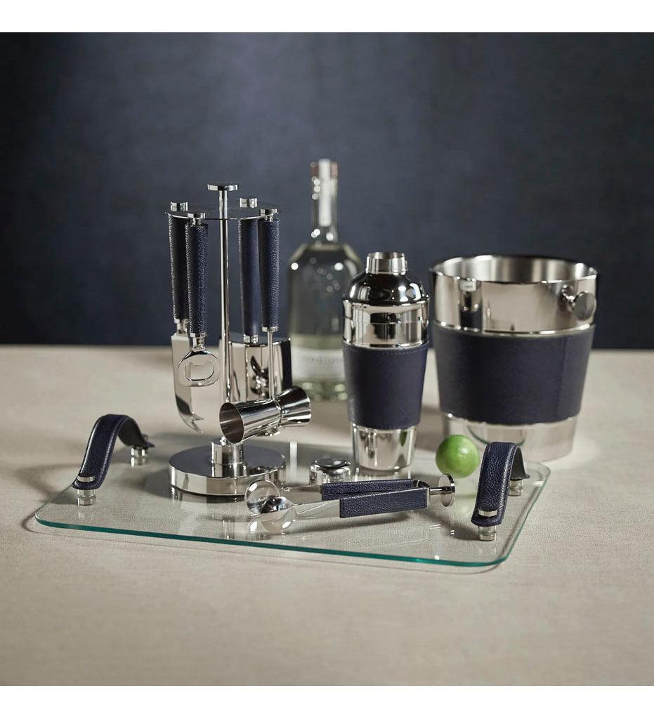 Allred Collaborative - Zodax - Laguna Glass, Nickel & Leather Bar / Cheese Tray - Laguna Glass, Nickel & Leather Bar / Cheese Tray - IN-7409