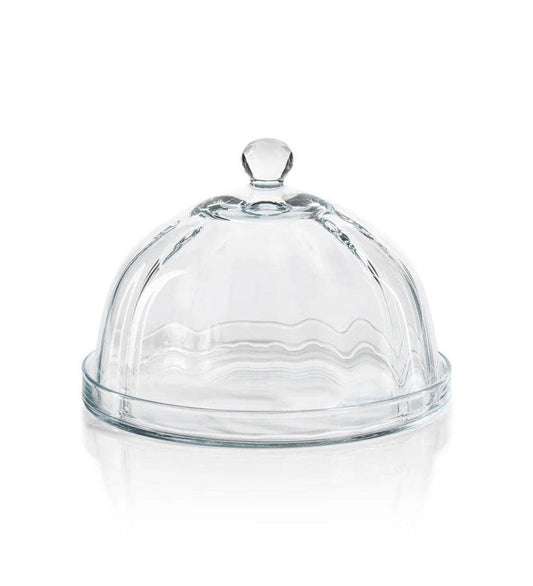 Allred Collaborative - Zodax - Loulou Optic Pastry Glass Plate with Cloche - Loulou Optic Pastry Glass Plate with Cloche - POL-1186