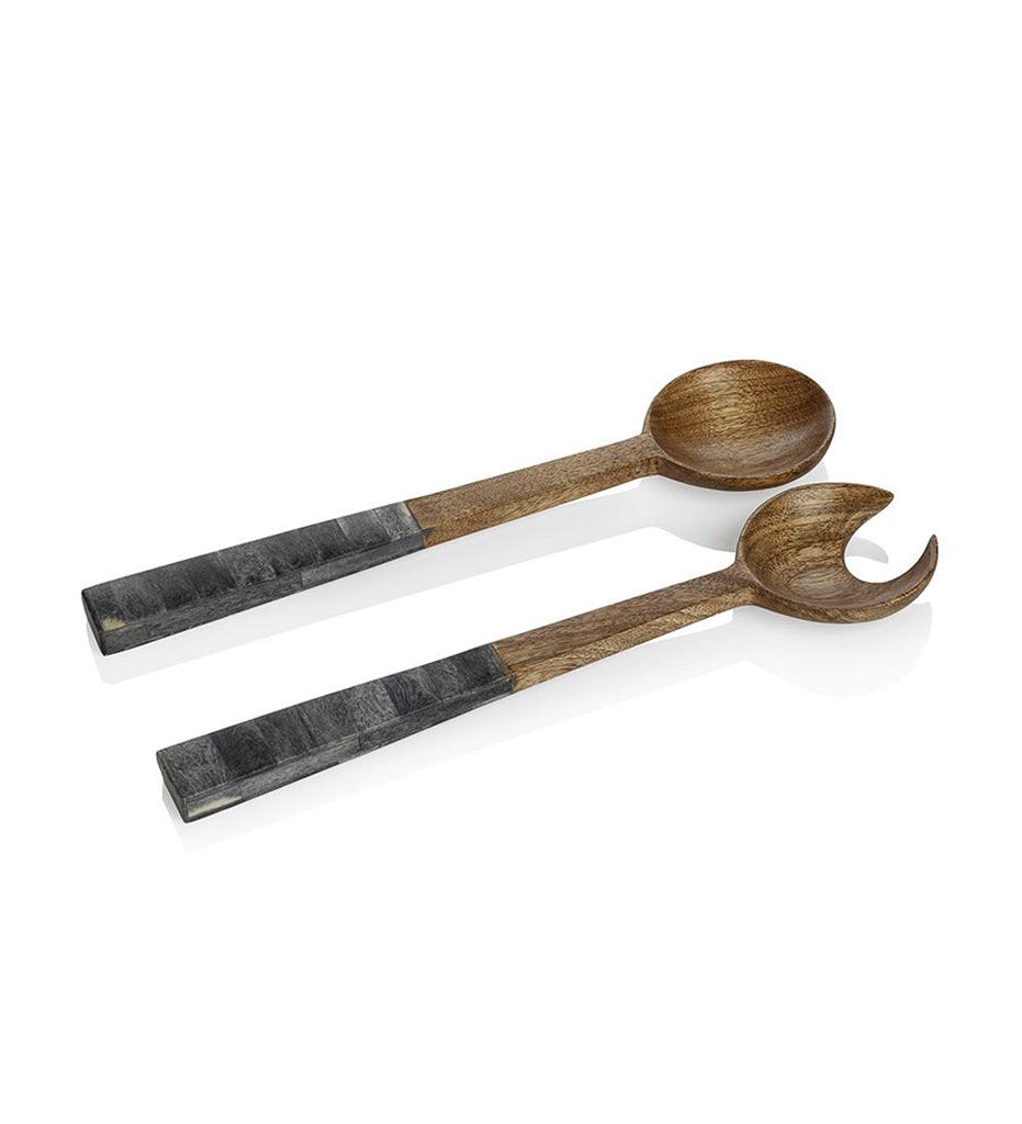 Allred Collaborative - Zodax - Mango Wood Salad Servers with Inlaid Bone Handle - Mango Wood Salad Servers with Inlaid Bone Handle - IN-6789