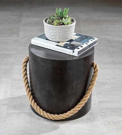 Allred Collaborative - Zodax - Marina Concrete Stool with Rope Handle - Black - Marina Concrete Stool with Rope Handle - Black - VT-1325