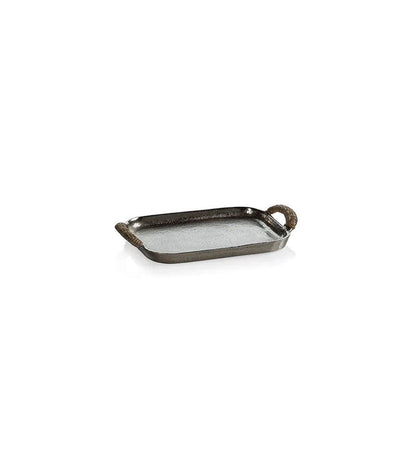 Allred Collaborative - Zodax - Mauritius Raw Aluminum Tray with Cane Wrapped Handles - Mauritius Raw Aluminum Tray with Cane Wrapped Handles - IN-6721