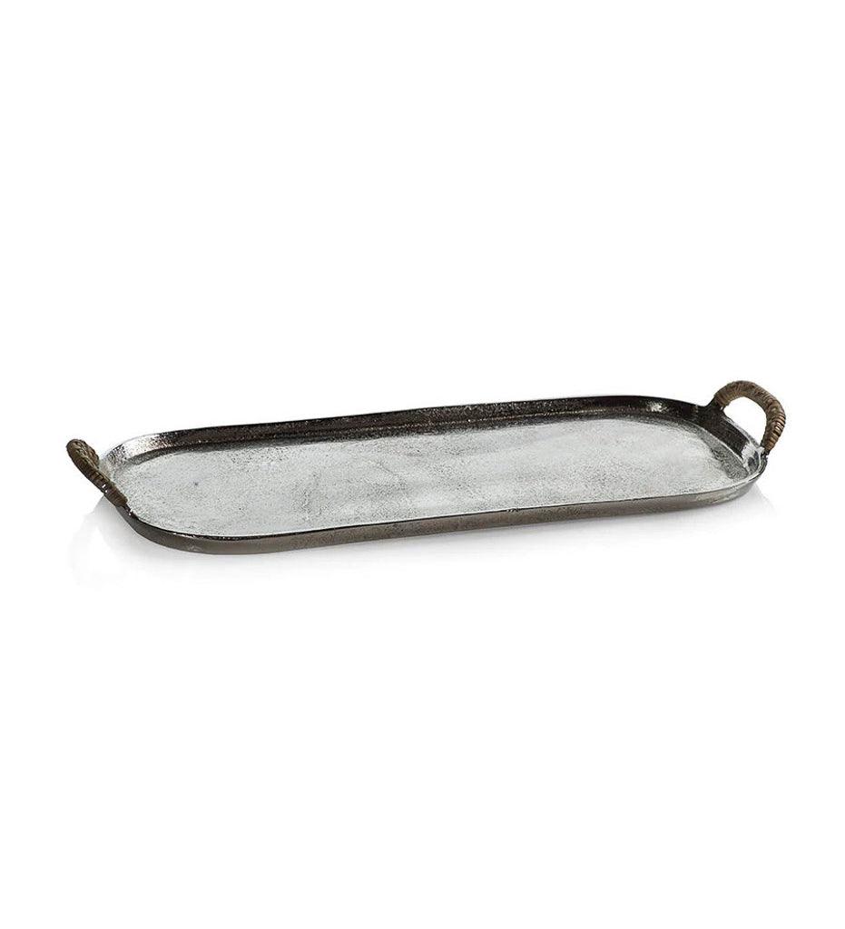 Allred Collaborative - Zodax - Mauritius Raw Aluminum Tray with Cane Wrapped Handles - Mauritius Raw Aluminum Tray with Cane Wrapped Handles - IN-6722