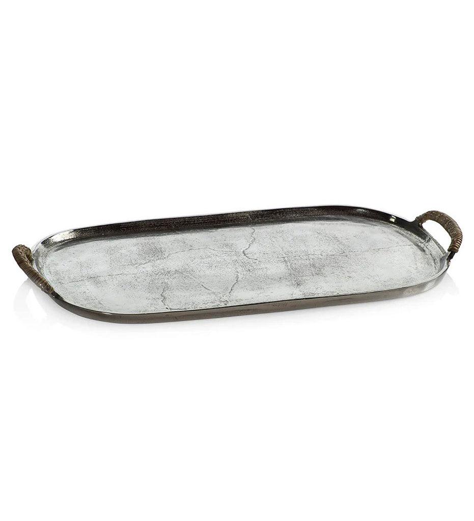 Allred Collaborative - Zodax - Mauritius Raw Aluminum Tray with Cane Wrapped Handles - Mauritius Raw Aluminum Tray with Cane Wrapped Handles - IN-6723