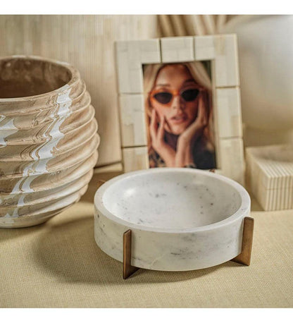 Allred Collaborative - Zodax - Nairobi Marble Bowl on Gold Metal Base - Nairobi Marble Bowl on Gold Metal Base - IN-7171