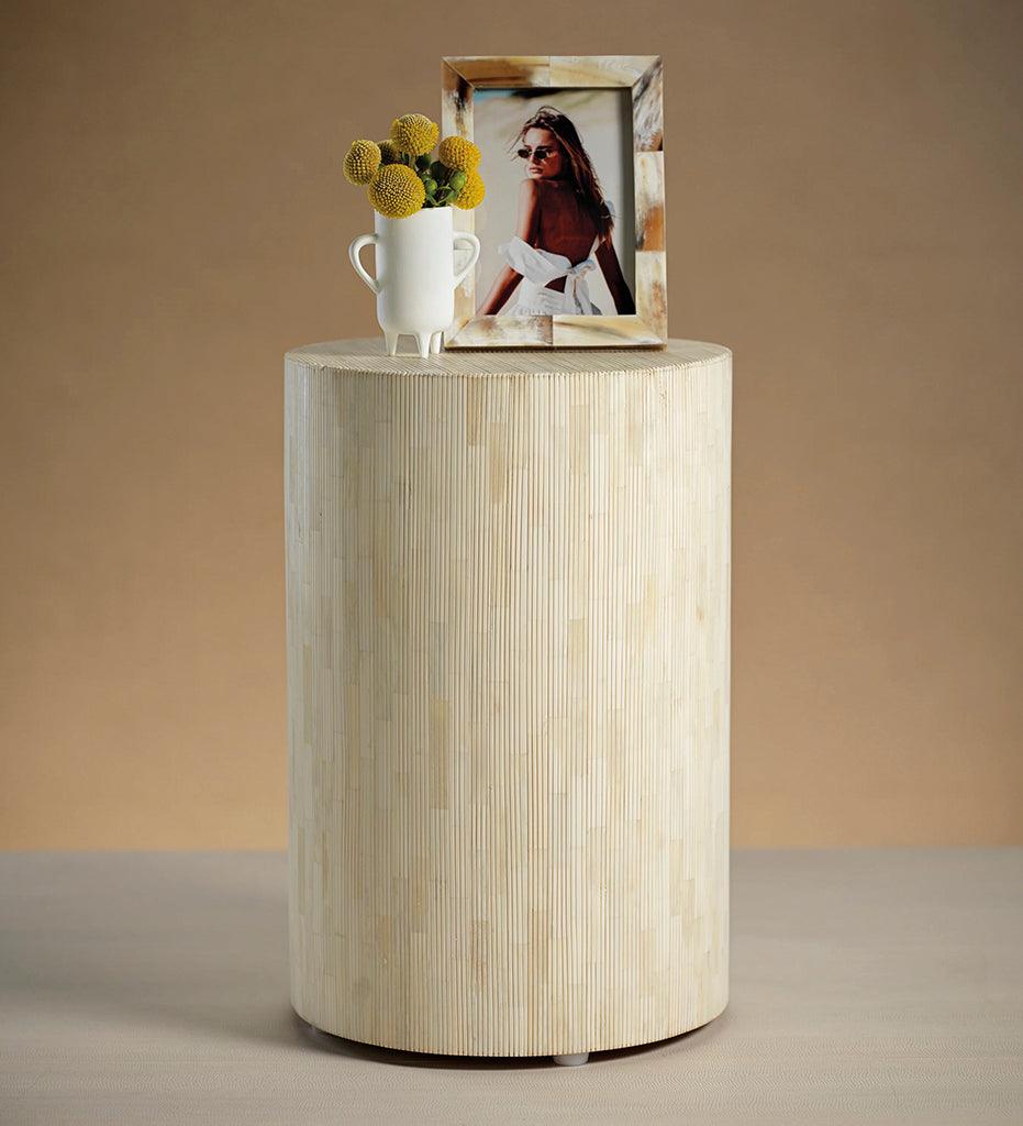 Allred Collaborative - Zodax - Natural Bone Inlay Pinstripe Round Stool - Natural Bone Inlay Pinstripe Round Stool - IN-7133