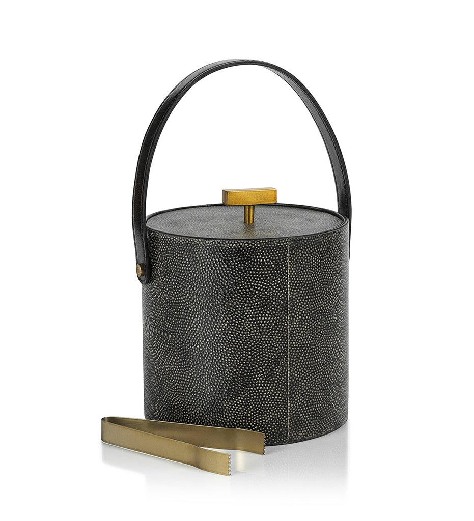 Allred Collaborative - Zodax - Nika Shagreen Leather Ice Bucket with Gold Metal Ice Tong - Nika Shagreen Leather Ice Bucket with Gold Metal Ice Tong - IN-7556