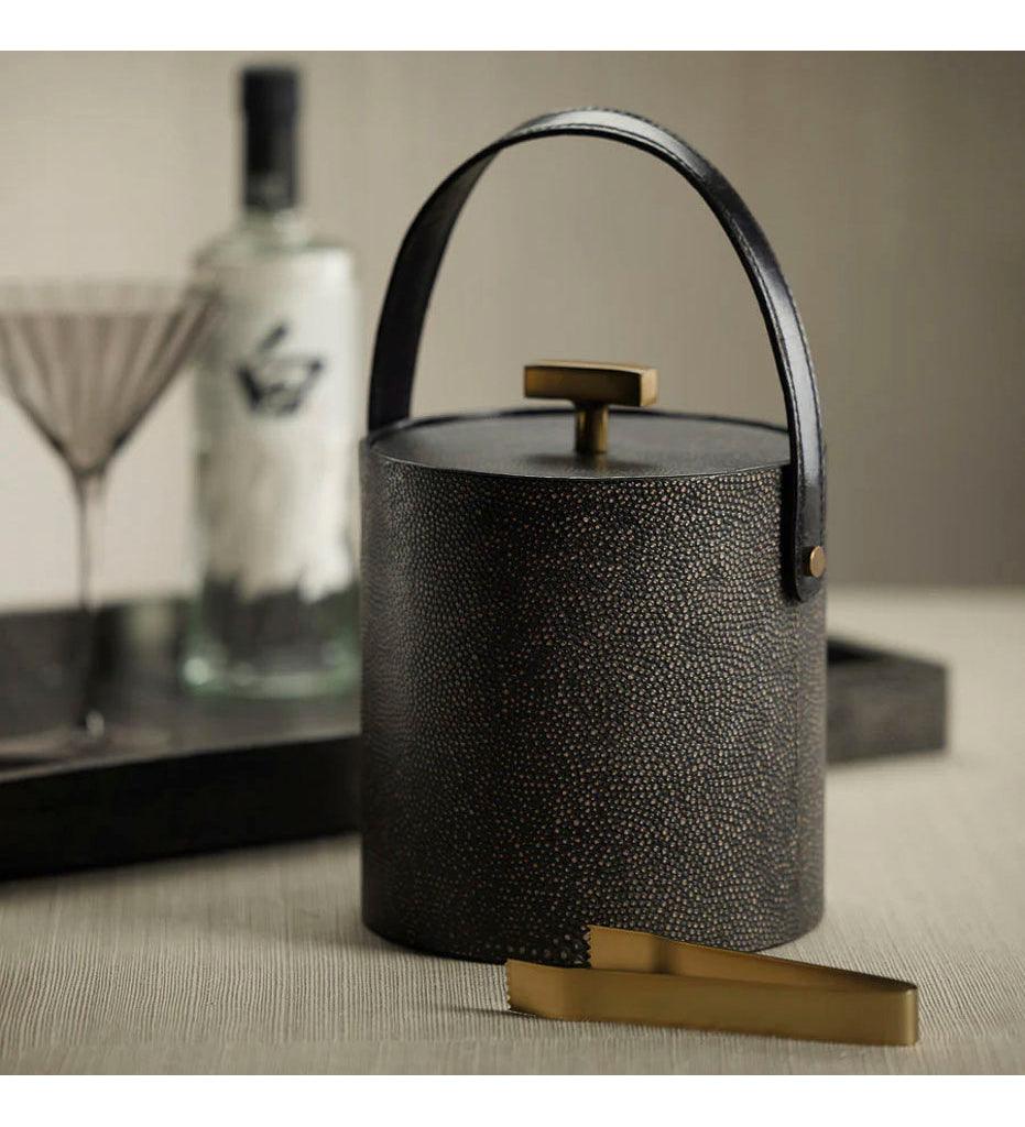 Allred Collaborative - Zodax - Nika Shagreen Leather Ice Bucket with Gold Metal Ice Tong - Nika Shagreen Leather Ice Bucket with Gold Metal Ice Tong - IN-7556