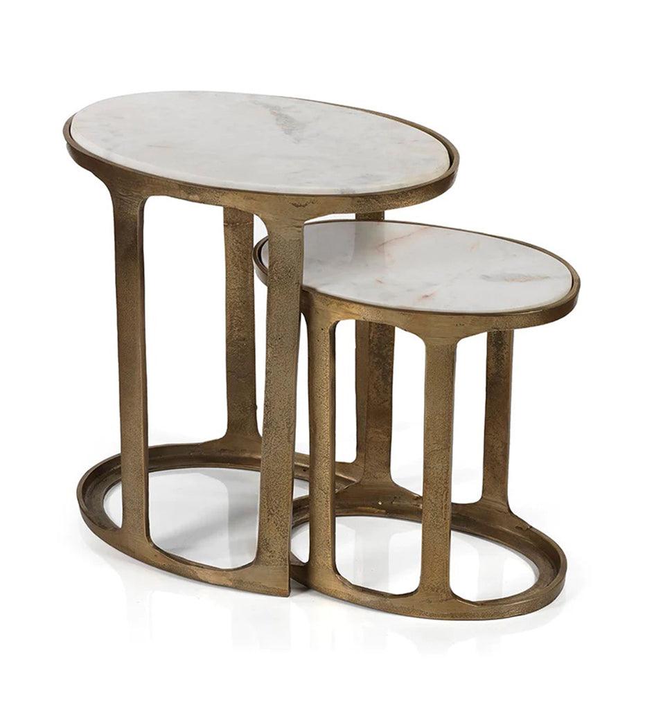 Allred Collaborative - Zodax - Nikki Oval Marble and Raw Aluminum Nesting Tables - Nikki Oval Marble and Raw Aluminum Nesting Tables - IN-6015